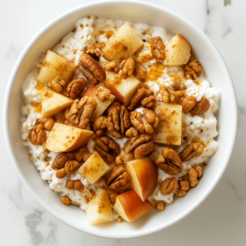 cottage cheese apple pecan breakfast bowl