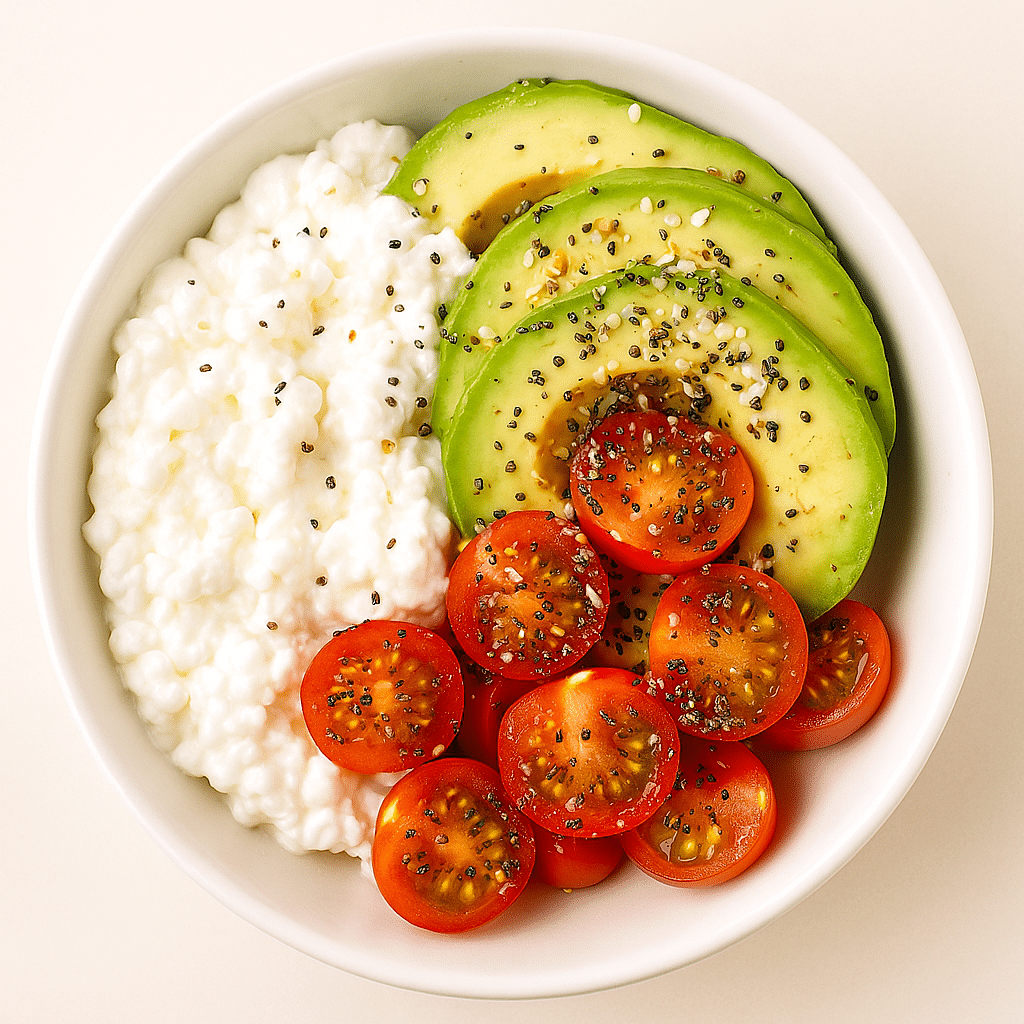 cottage cheese avocado tomato breakfast bowl