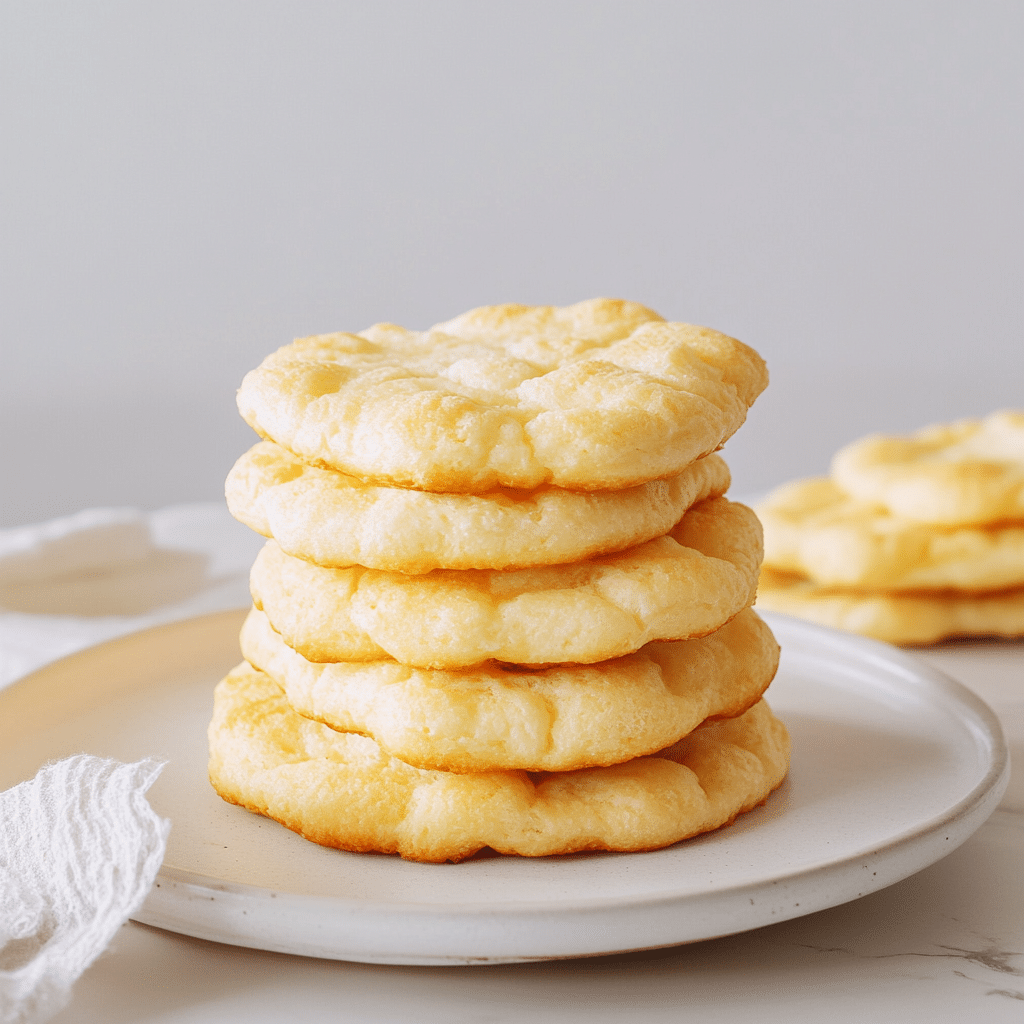 Fluffy Cottage Cheese Cloud Bread – The Best Low-Carb Delight 4 Fluffy cottage cheese cloud bread stacked on a white plate