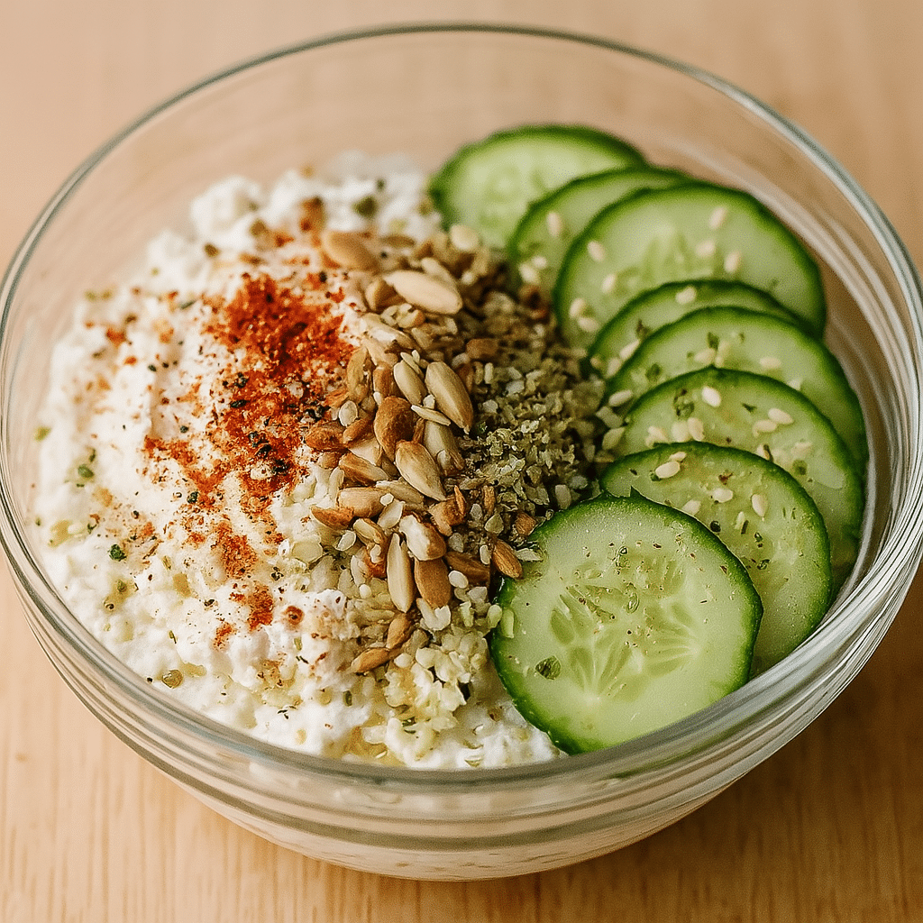 keto cottage cheese breakfast bowl cucumber seeds