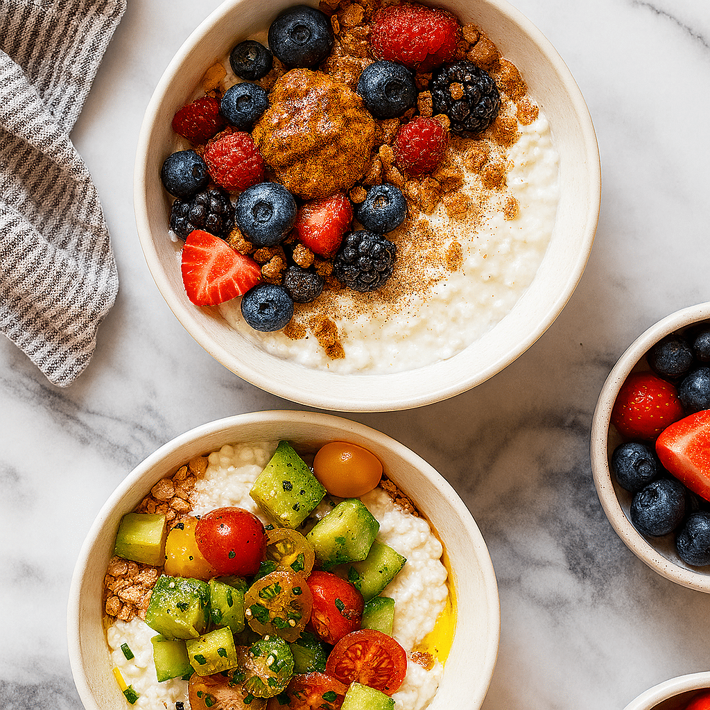 Cottage Cheese Bowls: The Best High-Protein Meal You’re Not Eating 10 Sweet and savory cottage cheese bowls with berries, granola, cherry tomatoes, and cucumbers