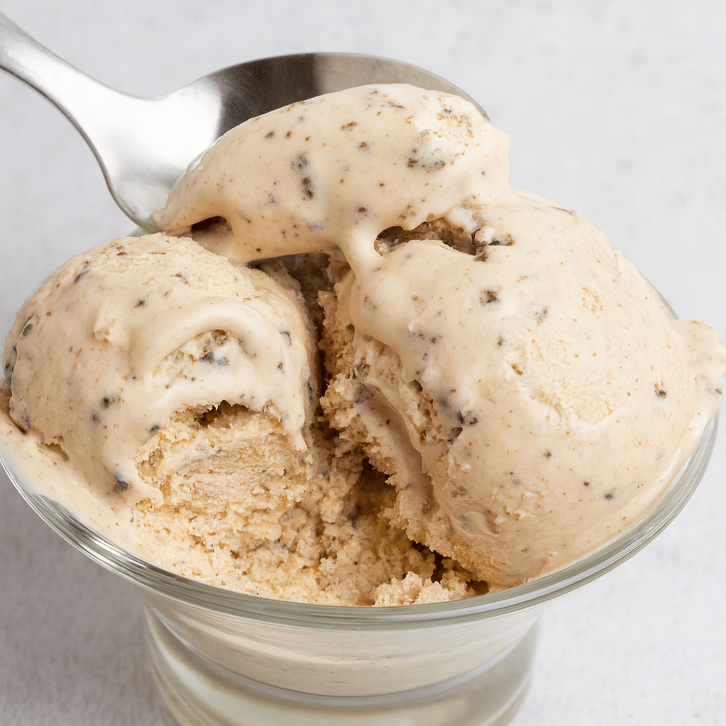 Keto Cottage Cheese Ice Cream – The Best High-Protein, Low-Carb Dessert 4 Keto cottage cheese ice cream with creamy texture and chocolate flakes in a spoonful scoop