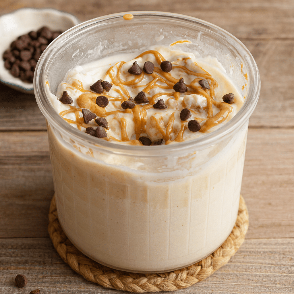 Ninja Creami Cottage Cheese Ice Cream (Better Than Store-Bought!) 5 Ninja Creami cottage cheese ice cream with peanut butter and chocolate chips in a clear pint